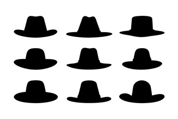 Classic fedora hat silhouette collection vector illustration