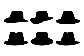 Classic fedora hat silhouette collection vector illustration