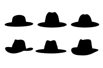 Classic fedora hat silhouette collection vector illustration