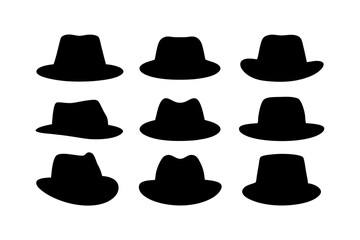 Classic fedora hat silhouette collection vector illustration