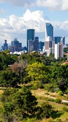 Urban Skyline Emerges Amidst Lush Nature and Greenery