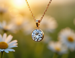 Fototapeta premium gold necklace with green leaf