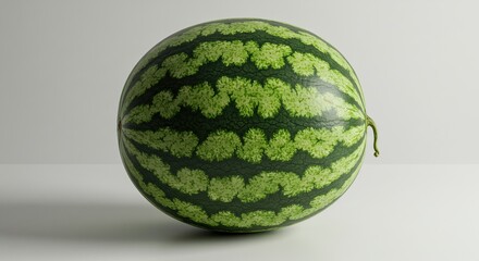 Whole Ripe Watermelon with Striped Skin on White Background