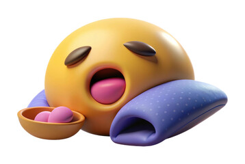 Fototapeta premium PNG Sleepy emoji resting on pillow with relaxing expression and peaceful pose
