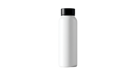 a white bottle with a black lid on a white background