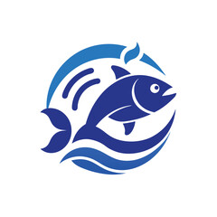 Seafood Restaurant Logo with Fish and Wave Icon