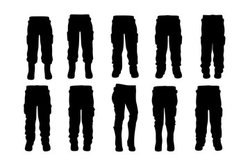 Cargo pants detailed silhouette icons set vector illustration