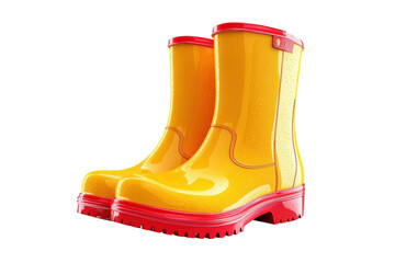 Cheerful yellow rain boots ready for rainy day adventures and splashes playfully contrasted on transparent background