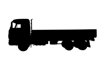 Flatbed truck with two axles silhouette set vector illustration