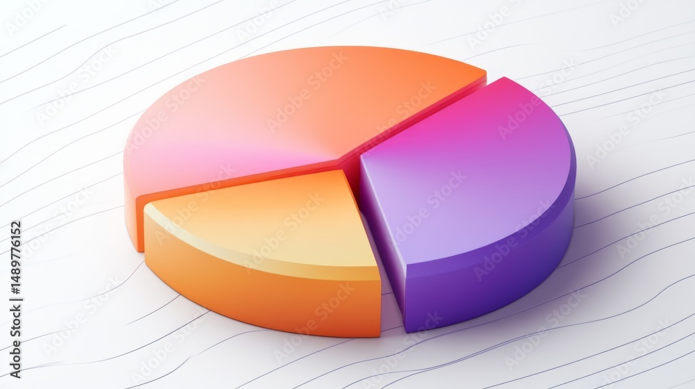 Poster an elegant d pie chart with soft curves and a pastel color palette, showcasing different data points