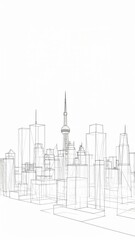 Low Poly City Skyline Rendered with Geometric Shapes in White Style