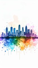 Fototapeta premium Vibrant Watercolor City Skyline with Soft Edges and Translucent Colors