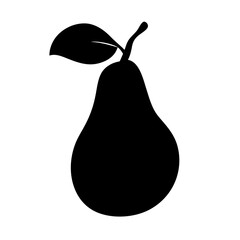 Pear with Leaf Silhouette Vector Illustration