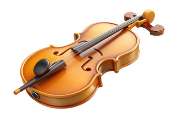 Fototapeta premium PNG Detailed 3d render of classic wooden violin with bow and strings