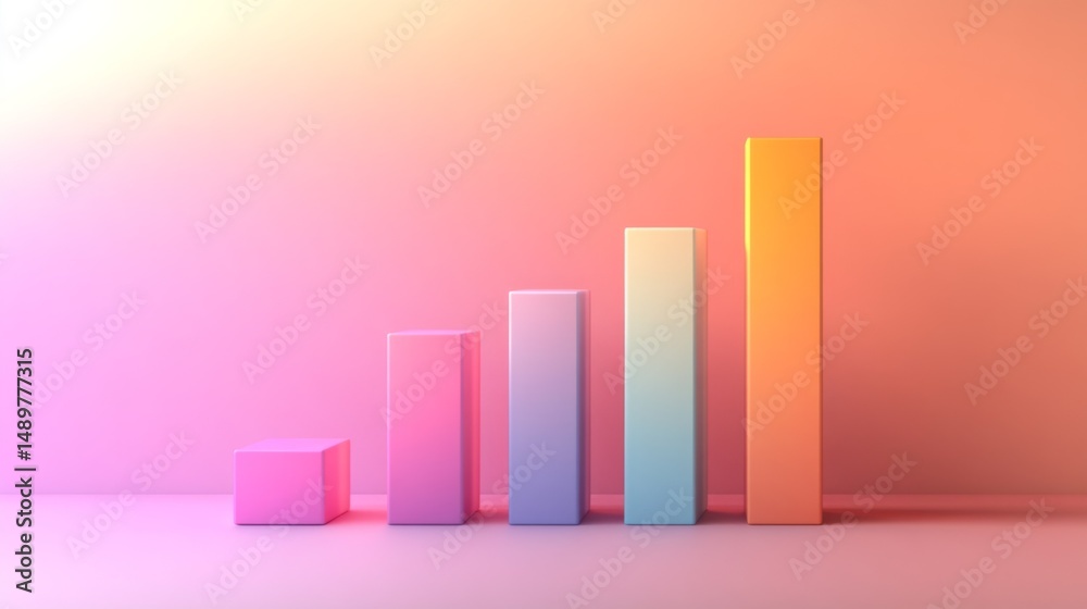 Fototapete a clean and minimalist d bar chart with tall, evenly spaced bars, cast shadows on a subtle gradient 