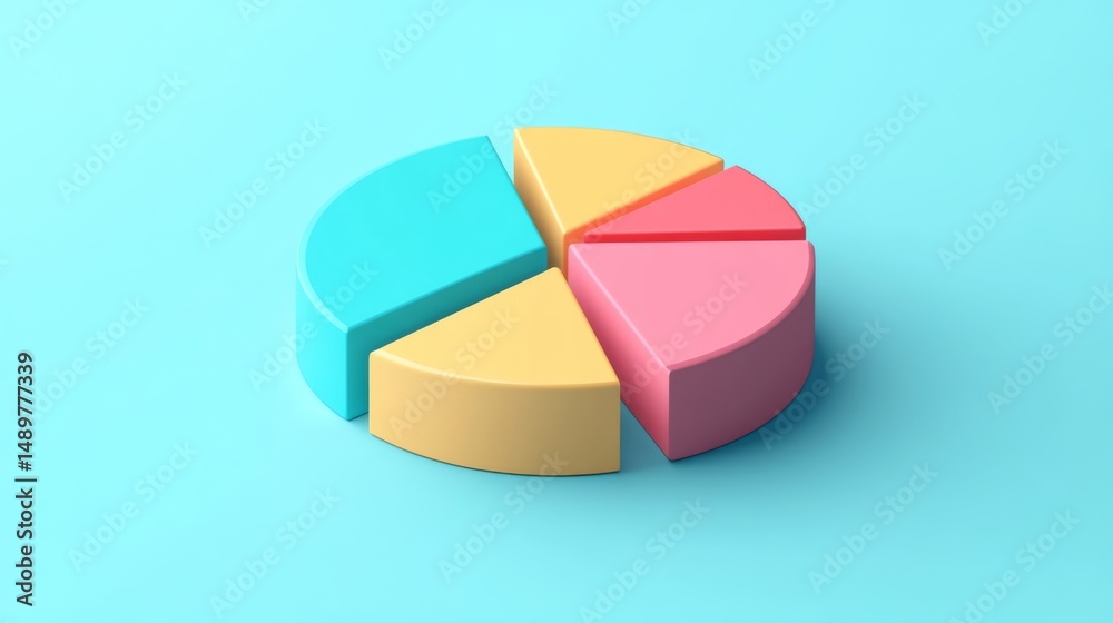 Aufkleber A clean and minimalist D pie chart showcasing statistical data, with a soft shadow effect and evenly distributed segments that highlight key financial insights.