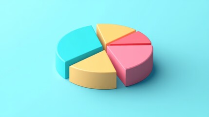 Fototapeta premium A clean and minimalist D pie chart showcasing statistical data, with a soft shadow effect and evenly distributed segments that highlight key financial insights.
