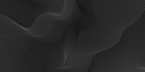 Abstract wave curve background in black color. Stock vector 3D modern background for your presentation, poster, flyer.