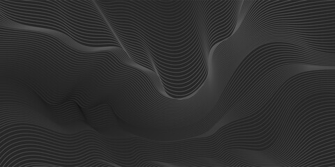 Abstract wave curve background in black color. Stock vector 3D modern background for your design.