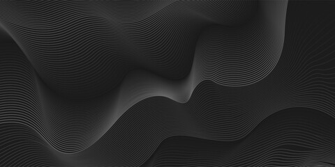 Abstract wave curve background in black. Stock vector 3D modern background for your presentation, poster, cover.