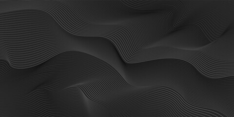Abstract wave curve background in black. Stock vector 3D modern background for your presentation, poster, brochure.