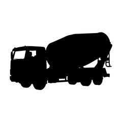 Concrete Mixer Truck Isolated on White Silhouette Vector Illustration