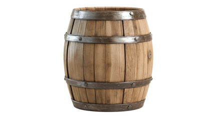 Fototapeta premium a wooden barrel with metal straps on a white background