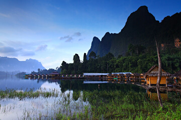 Scenic of Khao Sok national park, popular destination at Ratchaprapha Dam in Surat Thani Province, Thailand