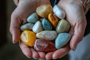 Handful of colorful polished stones