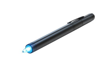 Illuminating the Future A Sleek Black Pen with a Futuristic Blue Light for Precision and on transparent background