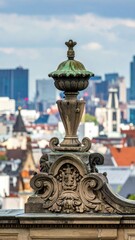 Fototapeta premium Detailed Architectural Ornamentation Against City Skyline Backdrop