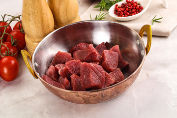 Raw beef cubes for cooking