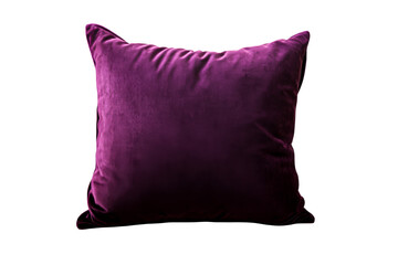 Plush velvet throw pillow in aubergine color, cut out transparent