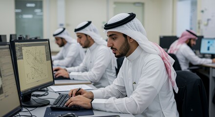 Focused Arab Students Working on Computers in a Modern Classroom