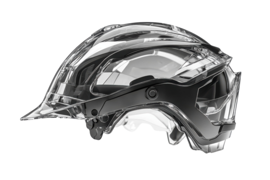Sleek transparent helmet protecting riders with futuristic design elements and advanced safety on transparent background