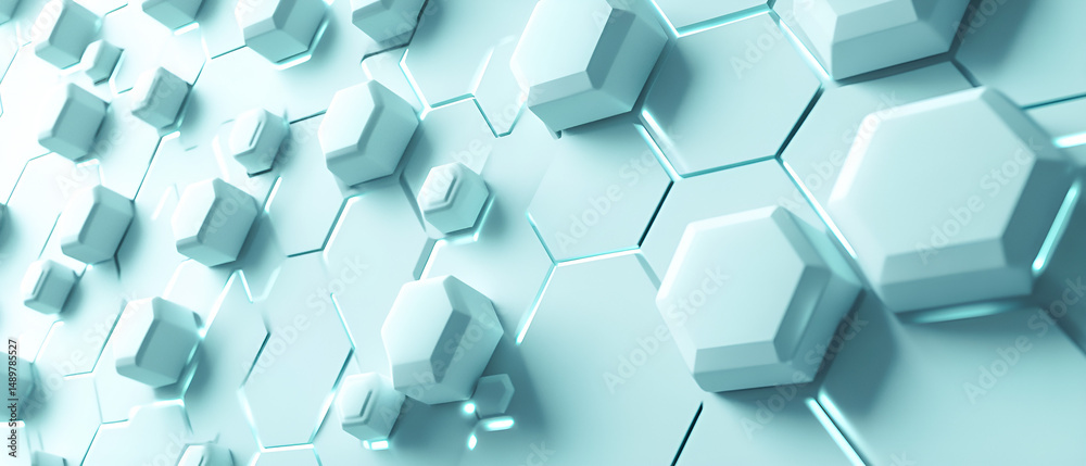 Fototapete Abstract 3d rendering of a geometric honeycomb background featuring a repeating hexagonal pattern with light and shadow effects.