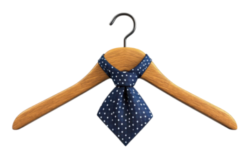 The perfect tie for a dapper gentleman hanging gracefully from a wooden hanger ready for a on transparent background