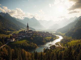 Scenic Alpine Town Nestled in Valley