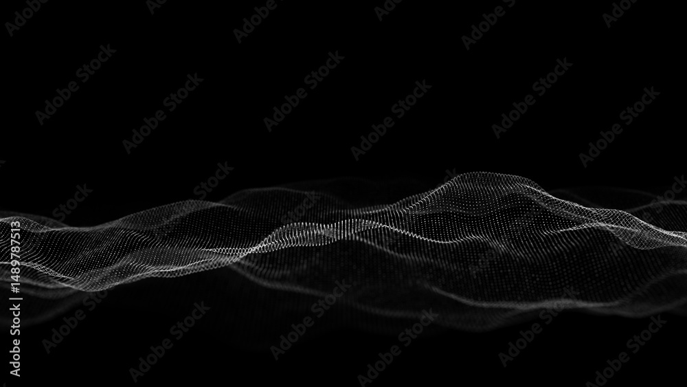 Aufkleber dynamic black wave of particles. abstract futuristic background. big data visualization. 3d renderin