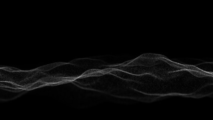 Dynamic black wave of particles. Abstract futuristic background. Big data visualization. 3D rendering.