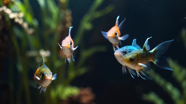 Tropical fish in  Aquarium video. Ai generated.