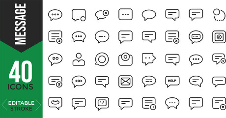 Message Line Editable Icon Set – Speech, Chat, Help & Communication Vectors

