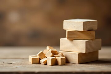 Unstacked Wooden Blocks on Rustic Surface A Collection of Small Cubes and Larger Rectangular Blocks Arranged in a Playful Composition