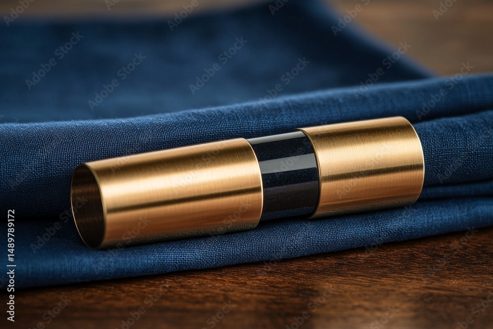 Poster Close-up view of two metallic cylindrical objects on a fabric surface.