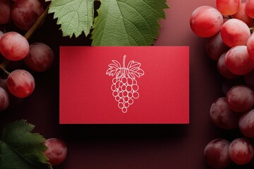 Elegant red business card with white grape illustration