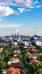 Obraz premium Urban Skyline View Over Residential Areas with Greenery and Clouds