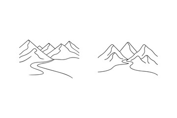 Obraz premium Minimalist mountain landscapes outline illustrations depicting nature and outdoors exploration concepts