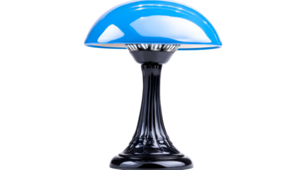 Stylish blue glass lamp with black base, isolated, cut out transparent