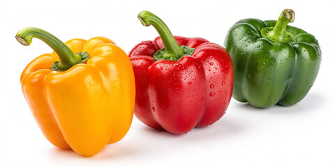 red yellow and green peppers Capsicum Images on white background 