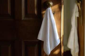 White cloth hanging on door handle